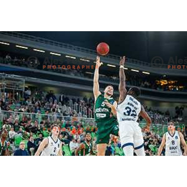 Aleksej Nikolic in action during BKT EuroCup 2025-2026 basketball match between Cedevita Olimpija (SLO) and Baxi Manresa (ESP) in SRC Stozice, Ljubljana, Slovenia on October 1, 2025