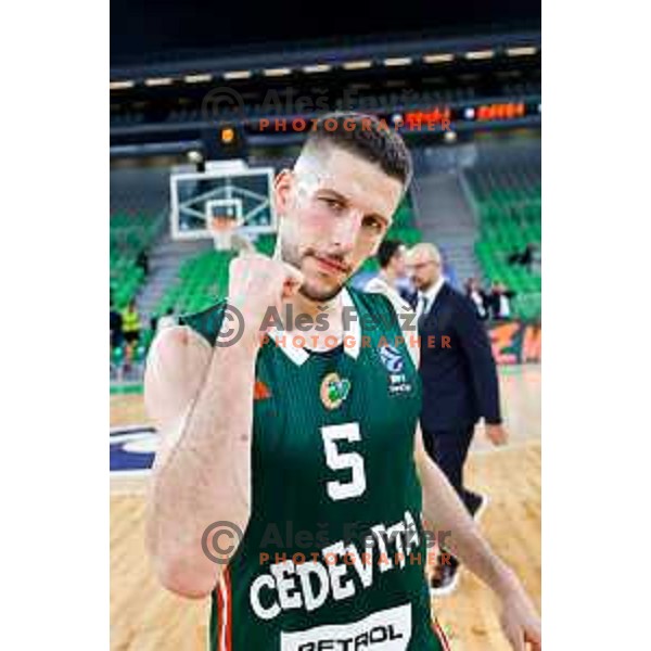 Aleksej Nikolic in action during BKT EuroCup 2025-2026 basketball match between Cedevita Olimpija (SLO) and Baxi Manresa (ESP) in SRC Stozice, Ljubljana, Slovenia on October 1, 2025