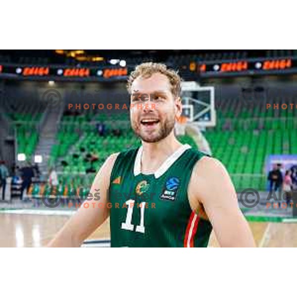 Jaka Blazic in action during BKT EuroCup 2025-2026 basketball match between Cedevita Olimpija (SLO) and Baxi Manresa (ESP) in SRC Stozice, Ljubljana, Slovenia on October 1, 2025