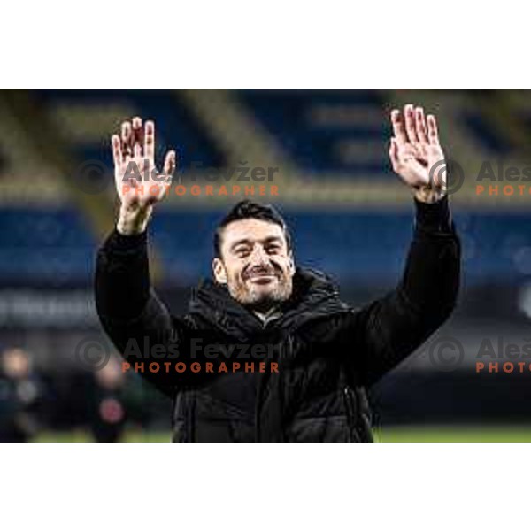 Albert Riera, head coach of NK Celje celebrates after UEFA Conference League 2025/26 football match between NK Celje (SLO) and AEK Athens (GRE) in Stadion z’dezele, Celje, Slovenia on October 2, 2025. Photo: Jure Banfi