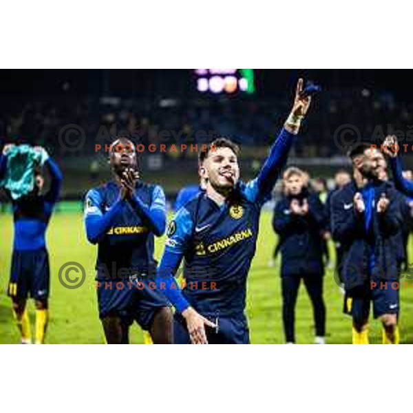 Nikita Iosifov celebrates uring UEFA Conference League 2025/26 football match between NK Celje (SLO) and AEK Athens (GRE) in Stadion z’dezele, Celje, Slovenia on October 2, 2025. Photo: Jure Banfi
