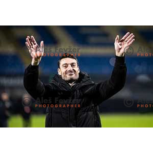 Albert Riera, head coach of NK Celje celebrates after UEFA Conference League 2025/26 football match between NK Celje (SLO) and AEK Athens (GRE) in Stadion z’dezele, Celje, Slovenia on October 2, 2025. Photo: Jure Banfi