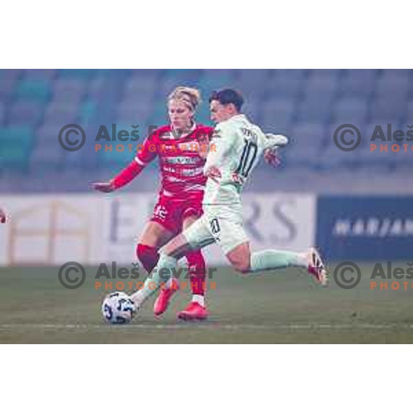 Vid Koderman and Dimitar Mitrovski in action during Prva liga Telemach 2025/2026 football match between Olimpija and Aluminij in SRC Stozice, Ljubljana, Slovenia on October 3, 2025