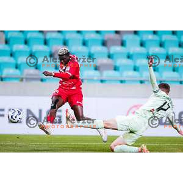 Wisdom Sule in action during Prva liga Telemach 2025/2026 football match between Olimpija and Aluminij in SRC Stozice, Ljubljana, Slovenia on October 3, 2025
