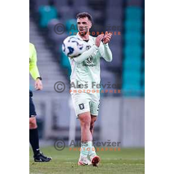Jurgen Celhaka in action during Prva liga Telemach 2025/2026 football match between Olimpija and Aluminij in SRC Stozice, Ljubljana, Slovenia on October 3, 2025