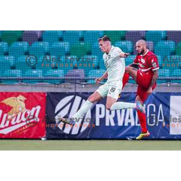 Ivan Durdov and Aleksandar Zeljkovic in action during Prva liga Telemach 2025/2026 football match between Olimpija and Aluminij in SRC Stozice, Ljubljana, Slovenia on October 3, 2025