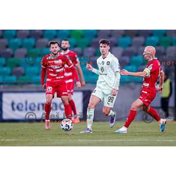 in action during Prva liga Telemach 2025/2026 football match between Olimpija and Aluminij in SRC Stozice, Ljubljana, Slovenia on October 3, 2025
