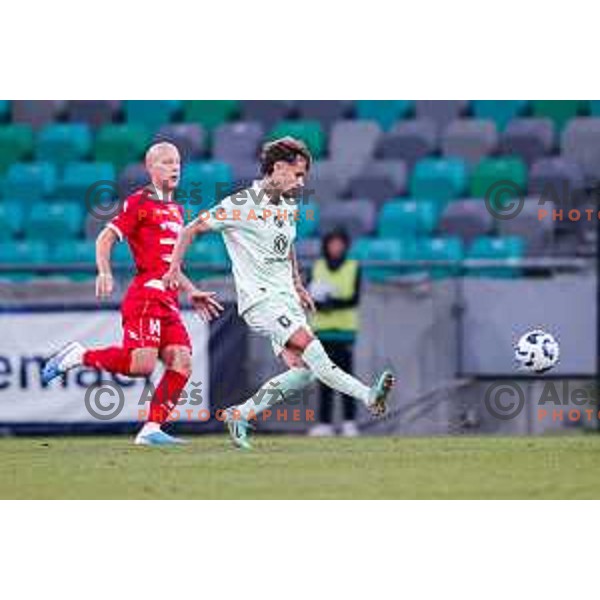 in action during Prva liga Telemach 2025/2026 football match between Olimpija and Aluminij in SRC Stozice, Ljubljana, Slovenia on October 3, 2025