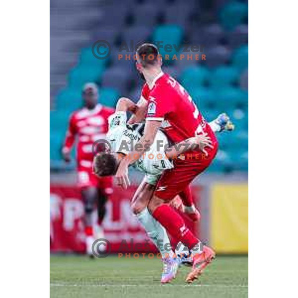 Ivan Durdov and Aleksandar Zeljkovic in action during Prva liga Telemach 2025/2026 football match between Olimpija and Aluminij in SRC Stozice, Ljubljana, Slovenia on October 3, 2025