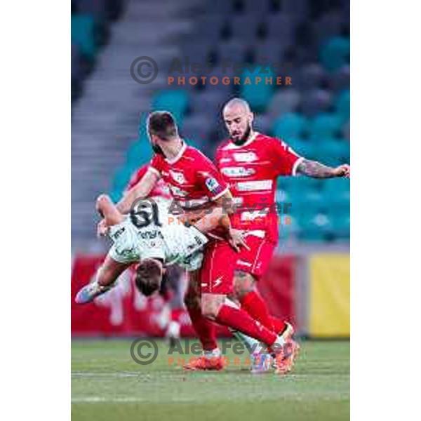 Ivan Durdov and Aleksandar Zeljkovic in action during Prva liga Telemach 2025/2026 football match between Olimpija and Aluminij in SRC Stozice, Ljubljana, Slovenia on October 3, 2025