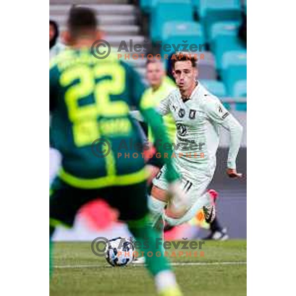 in action during Prva liga Telemach 2025/2026 football match between Olimpija and Aluminij in SRC Stozice, Ljubljana, Slovenia on October 3, 2025