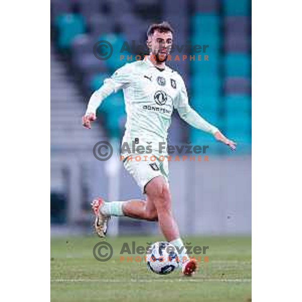 in action during Prva liga Telemach 2025/2026 football match between Olimpija and Aluminij in SRC Stozice, Ljubljana, Slovenia on October 3, 2025