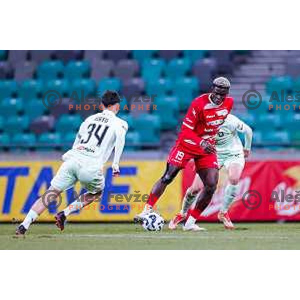 Wisdom Sule in action during Prva liga Telemach 2025/2026 football match between Olimpija and Aluminij in SRC Stozice, Ljubljana, Slovenia on October 3, 2025