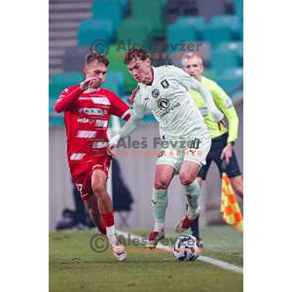 Petar Petrisko and Dimitar Mitrovski in action during Prva liga Telemach 2025/2026 football match between Olimpija and Aluminij in SRC Stozice, Ljubljana, Slovenia on October 3, 2025