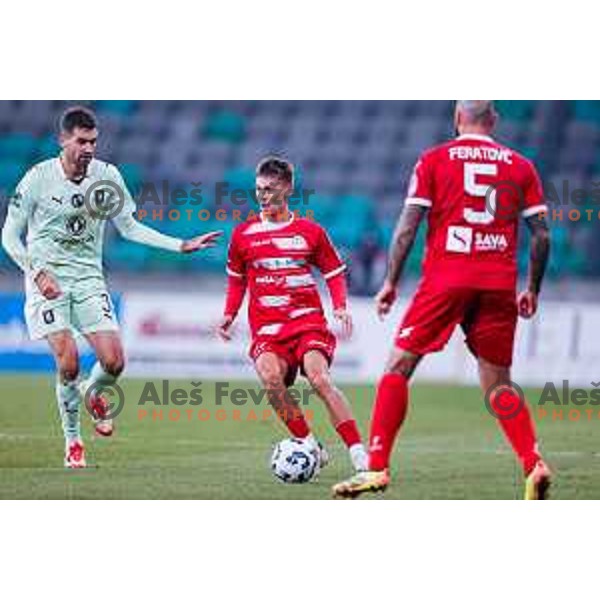 in action during Prva liga Telemach 2025/2026 football match between Olimpija and Aluminij in SRC Stozice, Ljubljana, Slovenia on October 3, 2025