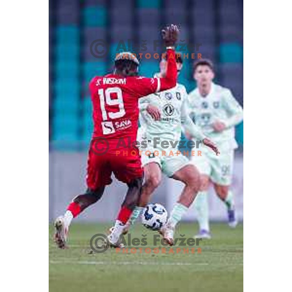 Wisdom Sule in action during Prva liga Telemach 2025/2026 football match between Olimpija and Aluminij in SRC Stozice, Ljubljana, Slovenia on October 3, 2025