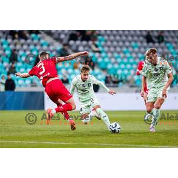 in action during Prva liga Telemach 2025/2026 football match between Olimpija and Aluminij in SRC Stozice, Ljubljana, Slovenia on October 3, 2025
