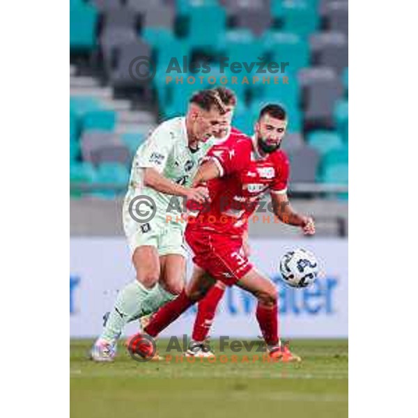 Ivan Durdov and Aleskandar Zeljkovic in action during Prva liga Telemach 2025/2026 football match between Olimpija and Aluminij in SRC Stozice, Ljubljana, Slovenia on October 3, 2025