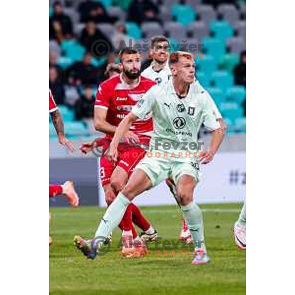 Ivan Durdov and Aleskandar Zeljkovic in action during Prva liga Telemach 2025/2026 football match between Olimpija and Aluminij in SRC Stozice, Ljubljana, Slovenia on October 3, 2025