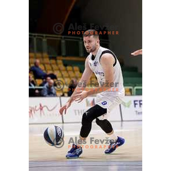 Alen Zulic of Lasko in action during OTP Bank League 2025/2026 basketball match between Lasko and Rogaska in Tri Lilije Hall, Lasko, Slovenia on October 4, 2025