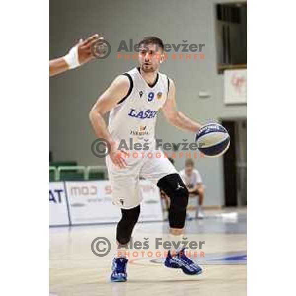 Alen Zulic of Lasko in action during OTP Bank League 2025/2026 basketball match between Lasko and Rogaska in Tri Lilije Hall, Lasko, Slovenia on October 4, 2025