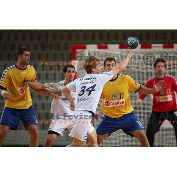 Skube, Mrvaljevic (11) at handball match Cimos Koper- Trimo Trebnje in the final of slovenian Supercup, played in Bonifika, Koper 6.9.2008. Cimos Koper won 37:26 