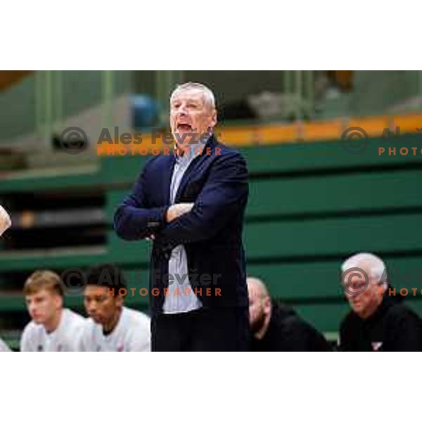 Damjan Novakovic, head coach of Rogaska during OTP Bank League 2025/2026 basketball match between Lasko and Rogaska in Tri Lilije Hall, Lasko, Slovenia on October 4, 2025