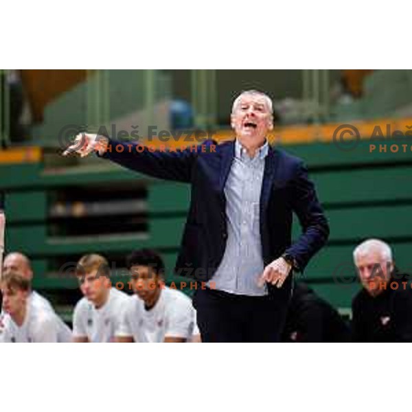 Damjan Novakovic, head coach of Rogaska during OTP Bank League 2025/2026 basketball match between Lasko and Rogaska in Tri Lilije Hall, Lasko, Slovenia on October 4, 2025