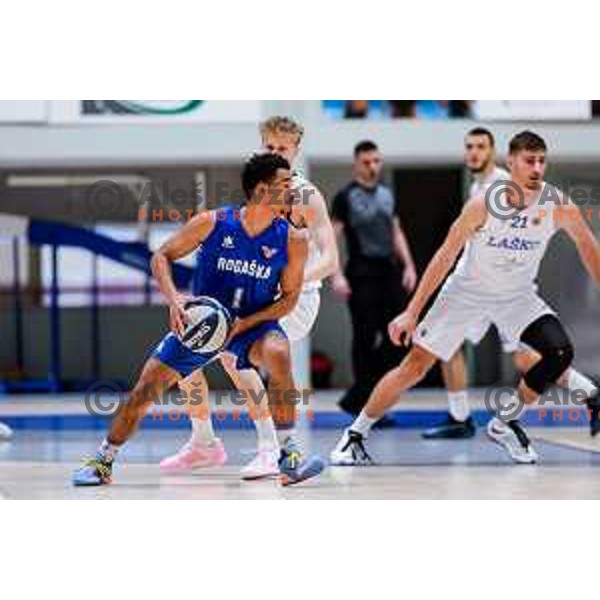 Dezmond Jones in action during OTP Bank League 2025/2026 basketball match between Lasko and Rogaska in Tri Lilije Hall, Lasko, Slovenia on October 4, 2025