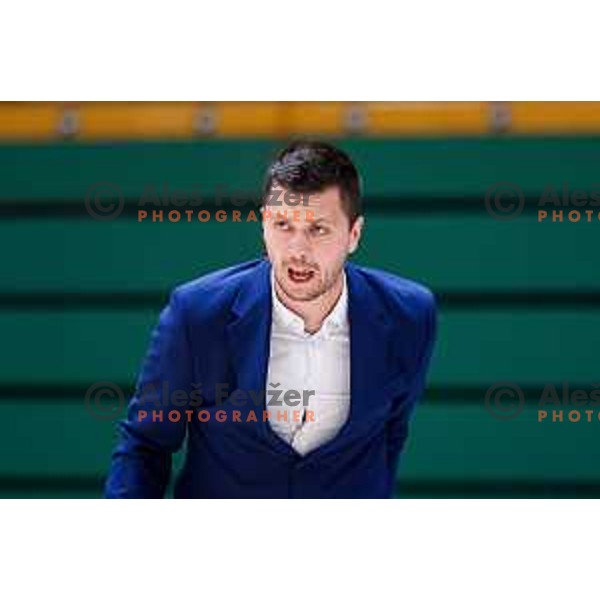 Nejc Kobal, head coach of Lasko during OTP Bank League 2025/2026 basketball match between Lasko and Rogaska in Tri Lilije Hall, Lasko, Slovenia on October 4, 2025