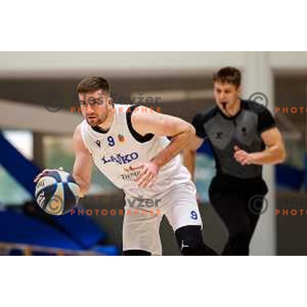 Alen Zulic of Lasko in action during OTP Bank League 2025/2026 basketball match between Lasko and Rogaska in Tri Lilije Hall, Lasko, Slovenia on October 4, 2025