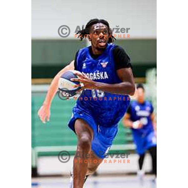 Jaw Obeng-Mensah in action during OTP Bank League 2025/2026 basketball match between Lasko and Rogaska in Tri Lilije Hall, Lasko, Slovenia on October 4, 2025