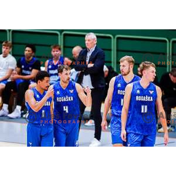 Tadej Ferme in action during OTP Bank League 2025/2026 basketball match between Lasko and Rogaska in Tri Lilije Hall, Lasko, Slovenia on October 4, 2025