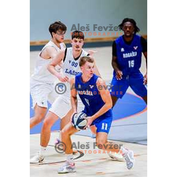 Val Luka Jugovac in action during OTP Bank League 2025/2026 basketball match between Lasko and Rogaska in Tri Lilije Hall, Lasko, Slovenia on October 4, 2025
