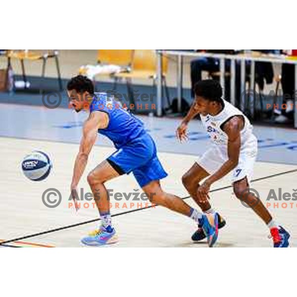 Dezmond Jones in action during OTP Bank League 2025/2026 basketball match between Lasko and Rogaska in Tri Lilije Hall, Lasko, Slovenia on October 4, 2025