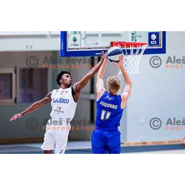 Val Luka Jugovac in action during OTP Bank League 2025/2026 basketball match between Lasko and Rogaska in Tri Lilije Hall, Lasko, Slovenia on October 4, 2025