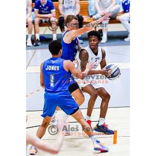 Dezmond Jones and Nigel Scantlebury in action during OTP Bank League 2025/2026 basketball match between Lasko and Rogaska in Tri Lilije Hall, Lasko, Slovenia on October 4, 2025