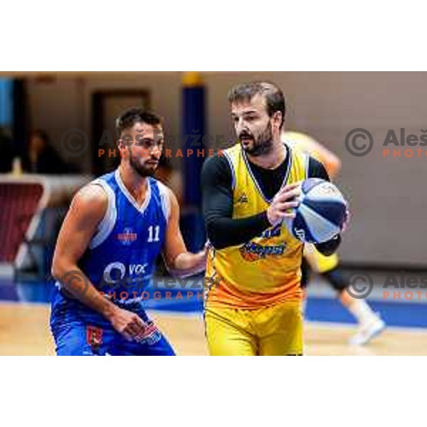 Nal Belko and Daniel Vujasinovic in action during OTP Bank League 2025/2026 basketball match between Hopsi Polzela and Sentjur in Polzela, Slovenia on October 4, 2025