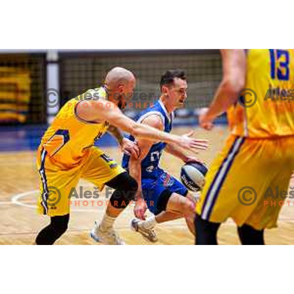 Miha Vasl and Jure Span in action during OTP Bank League 2025/2026 basketball match between Hopsi Polzela and Sentjur in Polzela, Slovenia on October 4, 2025 