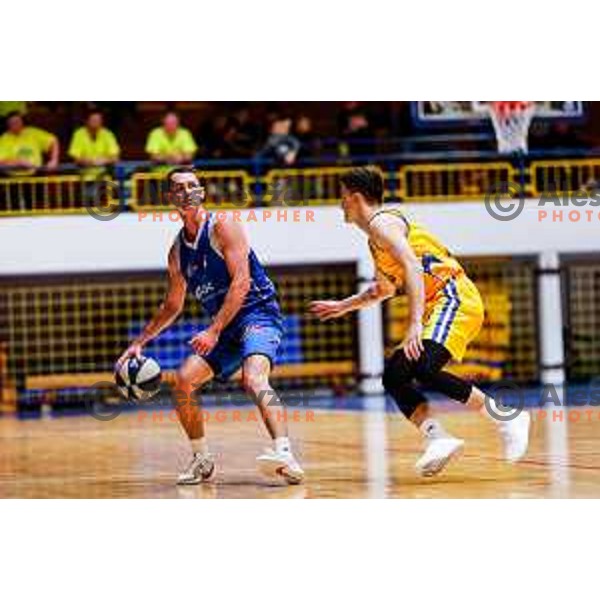 Jure Span in action during OTP Bank League 2025/2026 basketball match between Hopsi Polzela and Sentjur in Polzela, Slovenia on October 4, 2025
