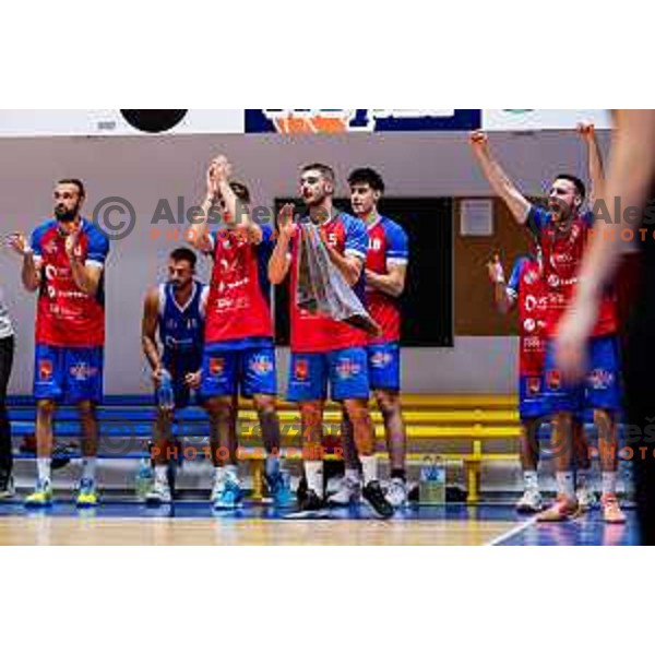 in action during OTP Bank League 2025/2026 basketball match between Hopsi Polzela and Sentjur in Polzela, Slovenia on October 4, 2025