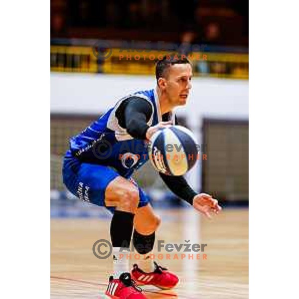 Jure Pelko in action during OTP Bank League 2025/2026 basketball match between Hopsi Polzela and Sentjur in Polzela, Slovenia on October 4, 2025 