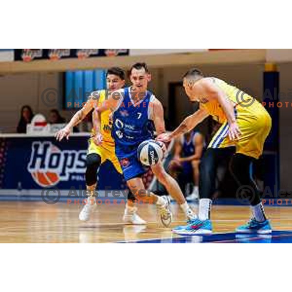 Jure Span in action during OTP Bank League 2025/2026 basketball match between Hopsi Polzela and Sentjur in Polzela, Slovenia on October 4, 2025