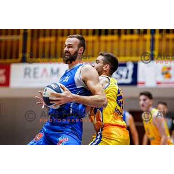 Milojko Vasilic and Nik Dragan in action during OTP Bank League 2025/2026 basketball match between Hopsi Polzela and Sentjur in Polzela, Slovenia on October 4, 2025 