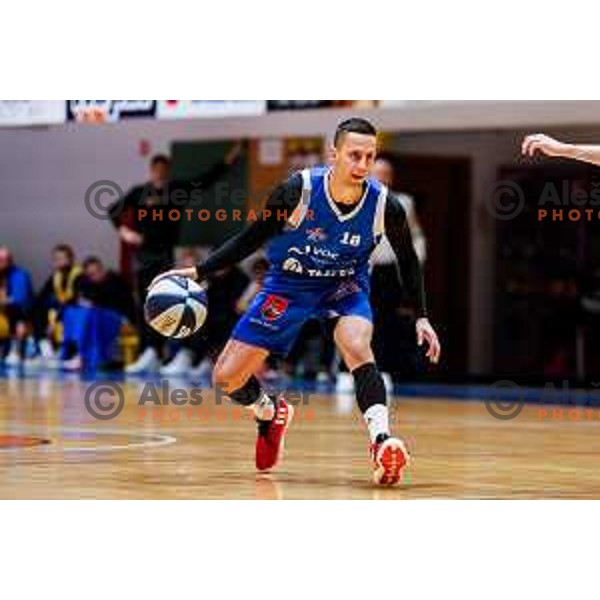 Jure Pelko in action during OTP Bank League 2025/2026 basketball match between Hopsi Polzela and Sentjur in Polzela, Slovenia on October 4, 2025 