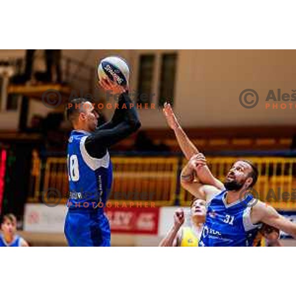 Jure Pelko in action during OTP Bank League 2025/2026 basketball match between Hopsi Polzela and Sentjur in Polzela, Slovenia on October 4, 2025 