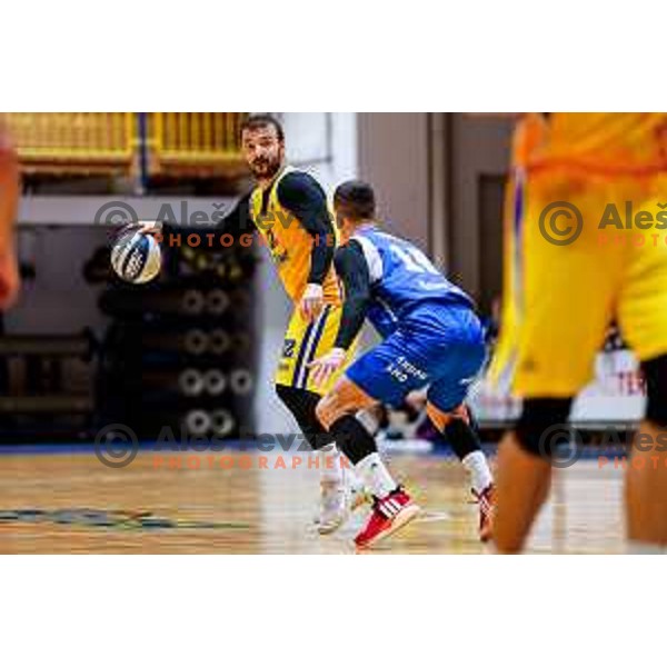 in action during OTP Bank League 2025/2026 basketball match between Hopsi Polzela and Sentjur in Polzela, Slovenia on October 4, 2025