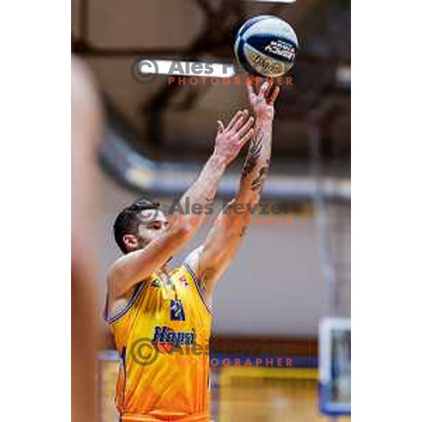 Nik Dragan in action during OTP Bank League 2025/2026 basketball match between Hopsi Polzela and Sentjur in Polzela, Slovenia on October 4, 2025 