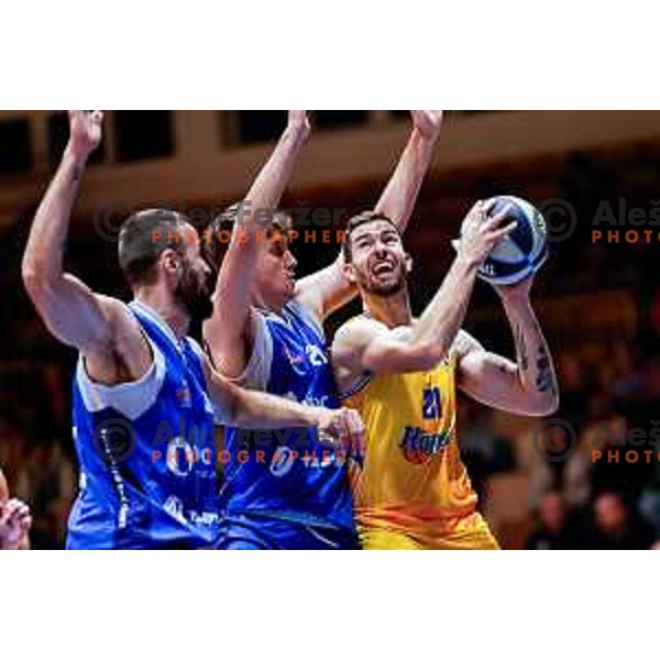 Nik Dragan in action during OTP Bank League 2025/2026 basketball match between Hopsi Polzela and Sentjur in Polzela, Slovenia on October 4, 2025 