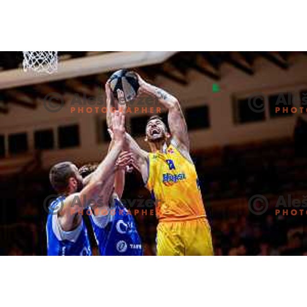 Nik Dragan in action during OTP Bank League 2025/2026 basketball match between Hopsi Polzela and Sentjur in Polzela, Slovenia on October 4, 2025 